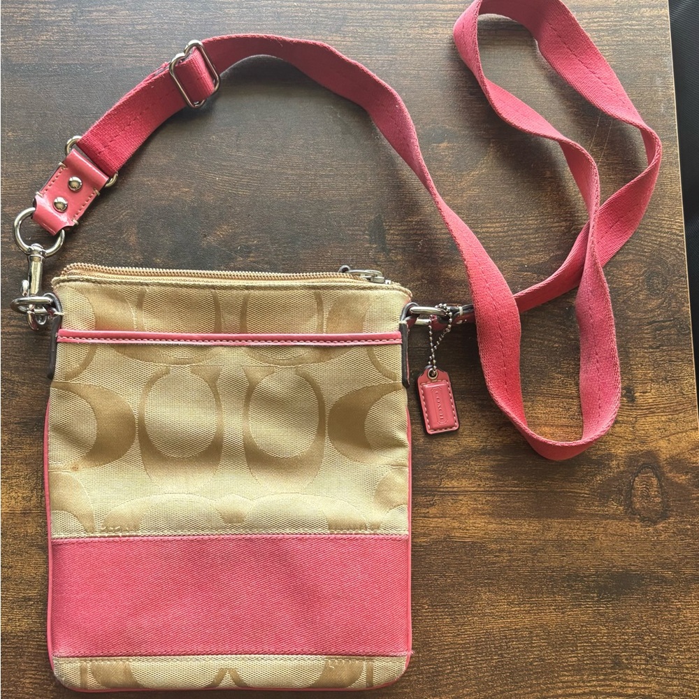 Coach Pink and Tan Crossbody Bag
